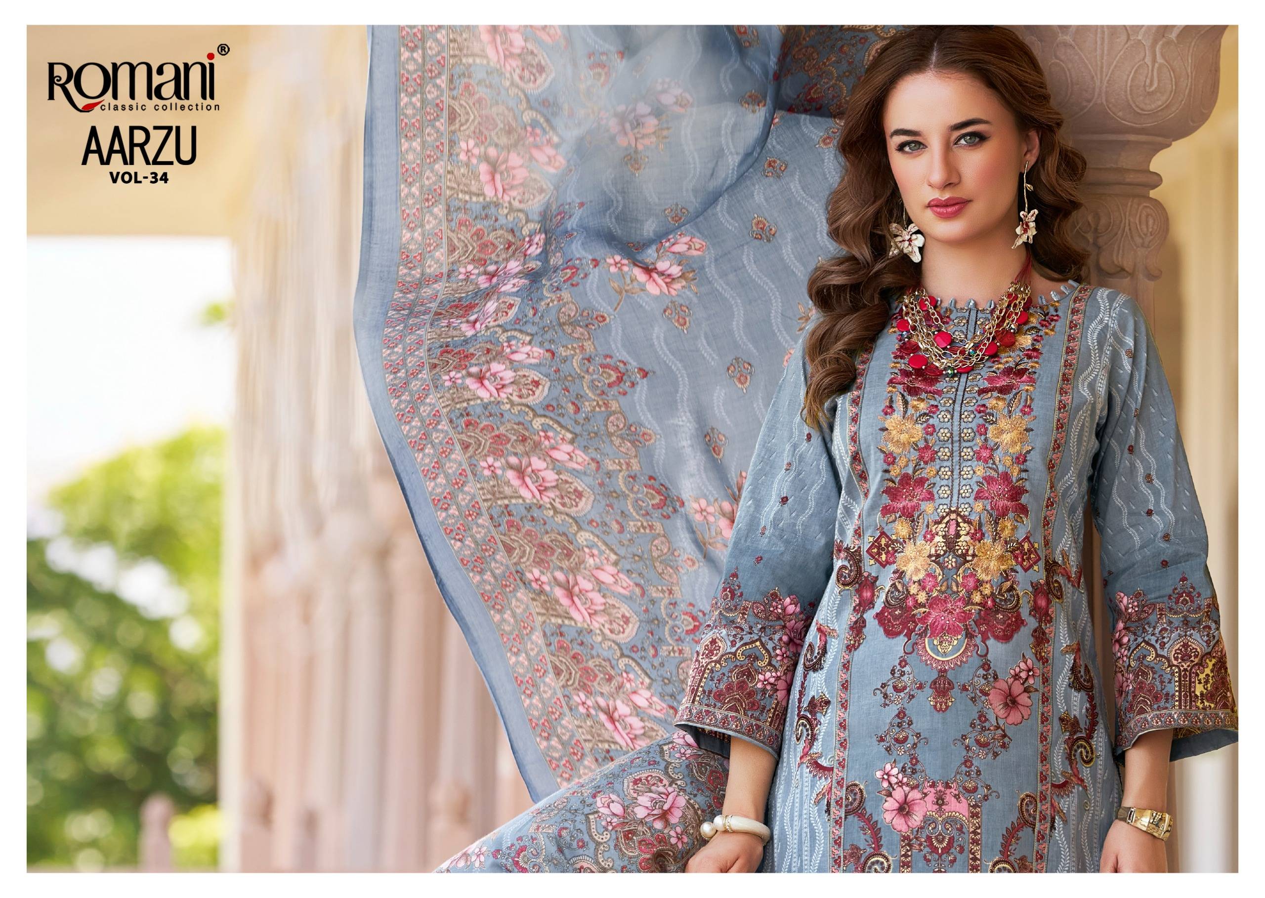 AARZU VOL-34 by ROMANI 1154-001 to 1154-008 series Premium Soft Cotton dresses at Wholesale Price